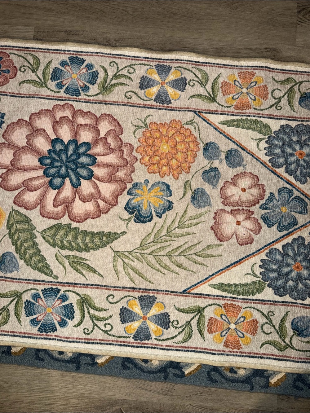 RUGGABLE Floral Embroidered Tapestry Runner in Blue, Pink, Yellow, Green rug